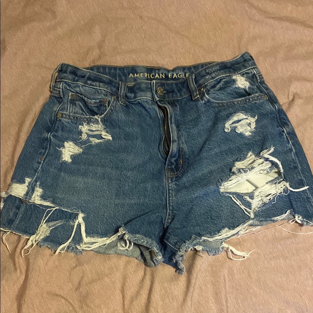 American Eagle Outfitters Blue Distressed Jean Shorts